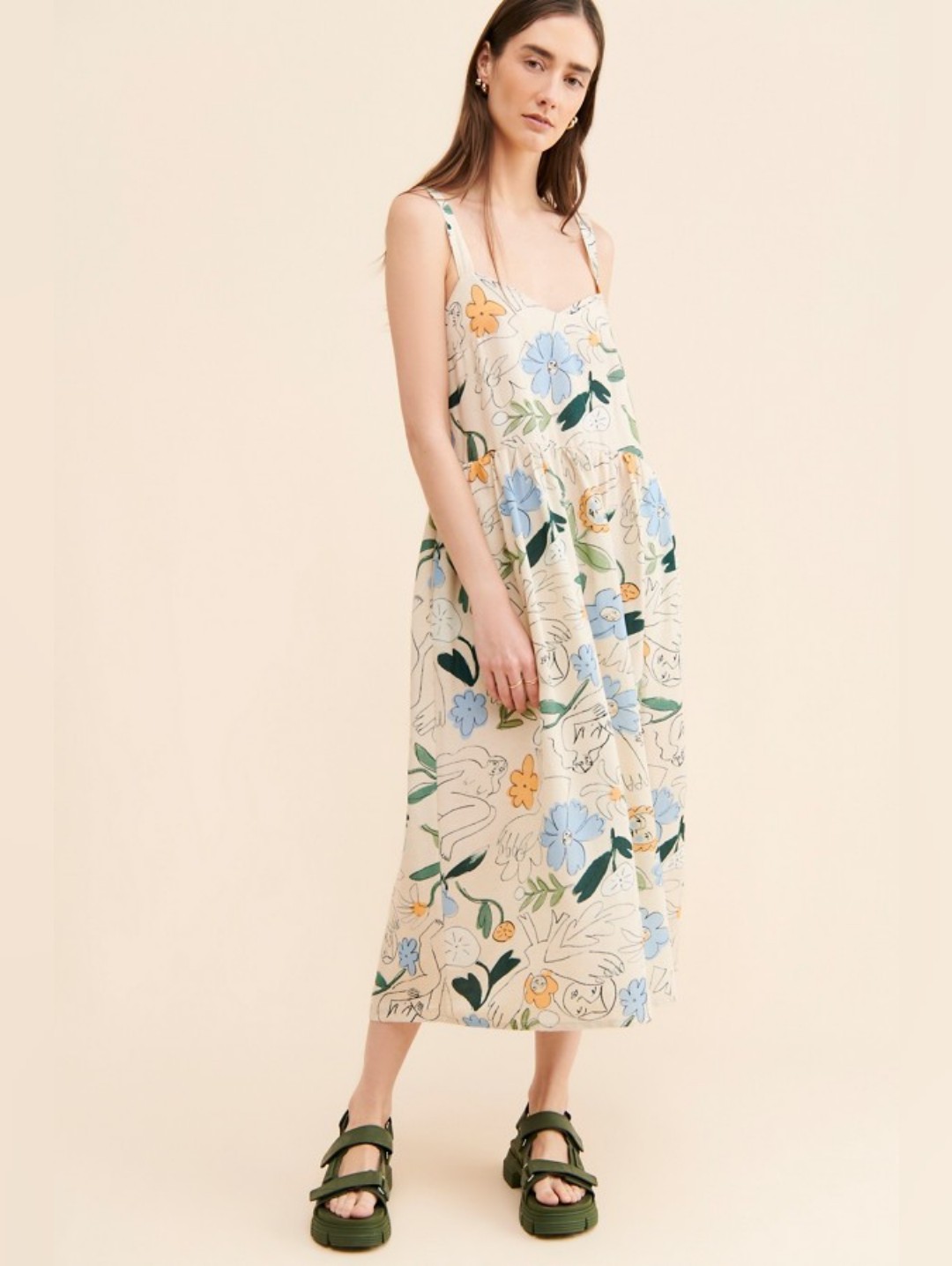 Anthropologie Eve Gravel Lily Midi Dress Abstract Floral Open Back Dress